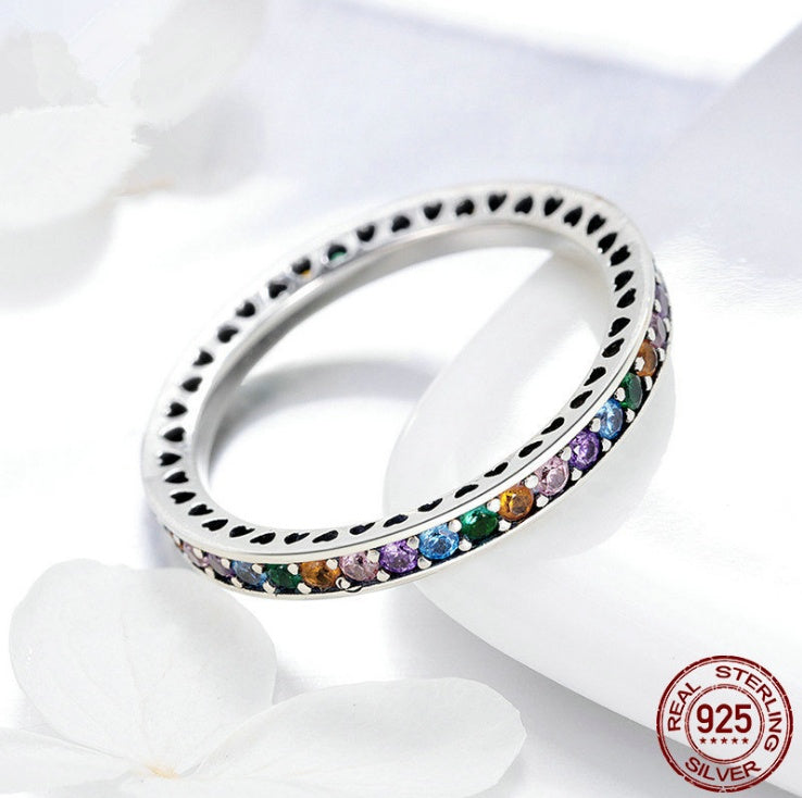 Genuine 100  925 Sterling Silver Colorful CZ Crystal Round Pave Finger Rings Engagement Wedding Jewelry Gift S925