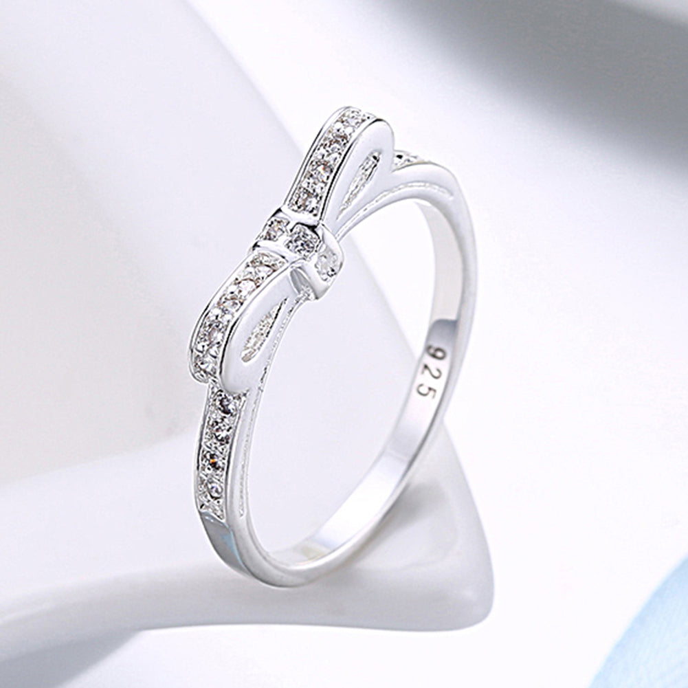 925 Sterling Silver Simple Bowknot Crystal Rings For Women