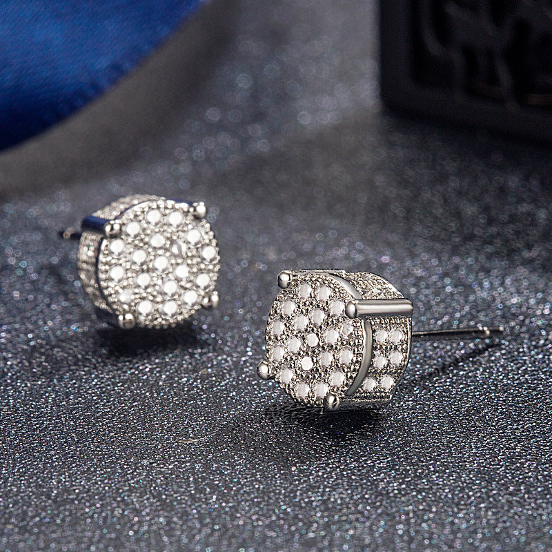 Hip Hop Sparkling Zircon Stud Earrings,4 Prong Setting, Bling Design,Unisex For Daily Wear And Parties