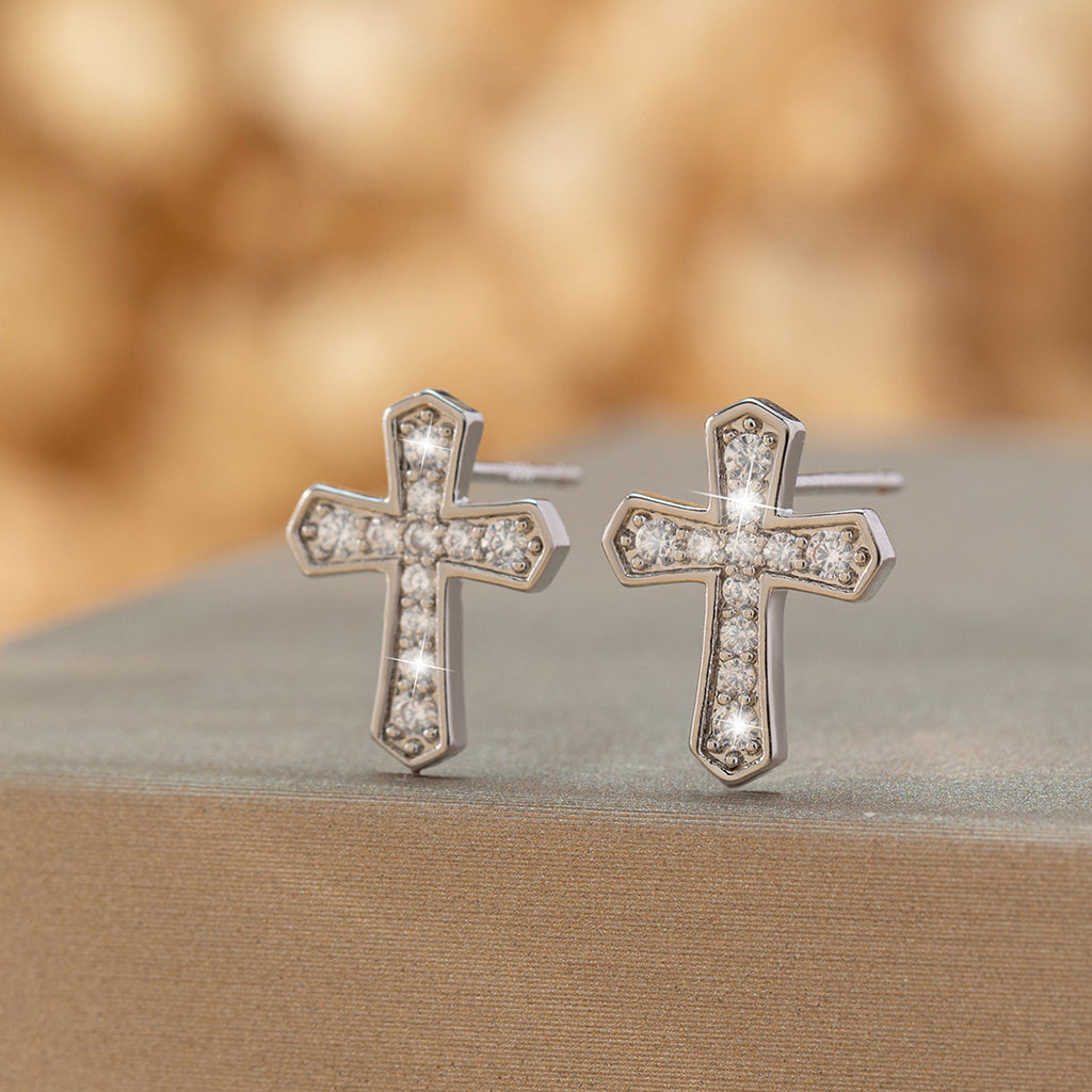 1 Pair Korean Trendy Zircon Cross Stud Earrings,Sparkling, Unisex.Hip Hop Piercing Jewelry