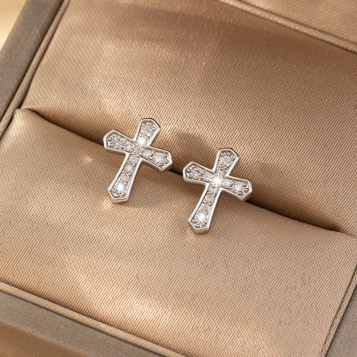 1 Pair Korean Trendy Zircon Cross Stud Earrings,Sparkling, Unisex.Hip Hop Piercing Jewelry