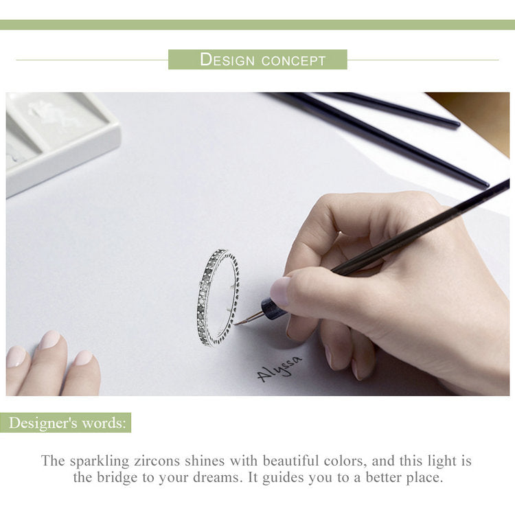 Genuine 100  925 Sterling Silver Colorful CZ Crystal Round Pave Finger Rings Engagement Wedding Jewelry Gift S925