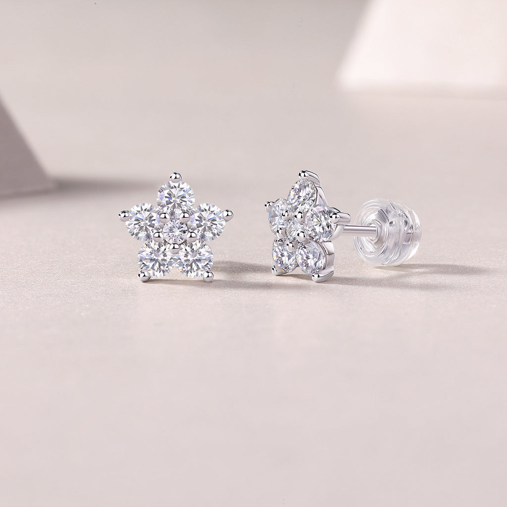 Paris Flower - Fashionable And Luxurious Diamond Jewelry Set With Moissanite S925 Sterling Silver And Platinum-plated Stud Earrings