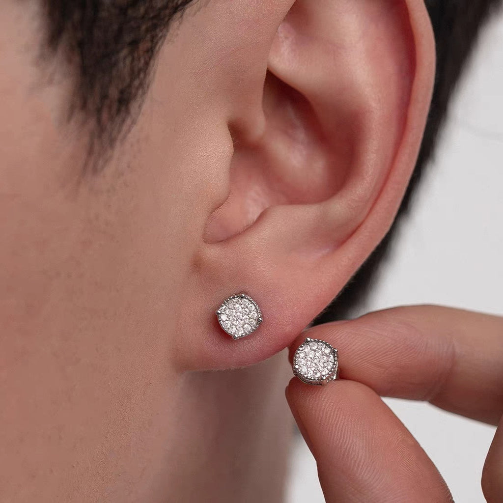 Hip Hop Sparkling Zircon Stud Earrings,4 Prong Setting, Bling Design,Unisex For Daily Wear And Parties