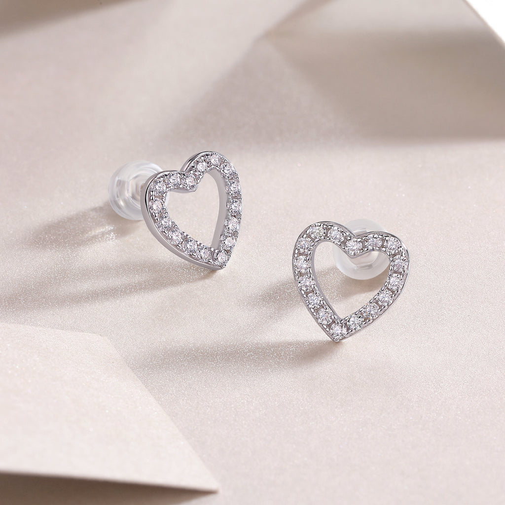 From The Heart - Fashionable, Trendy And Affordable Jewelry With Moissanite S925 Sterling Silver And Platinum-plated Stud Earrings