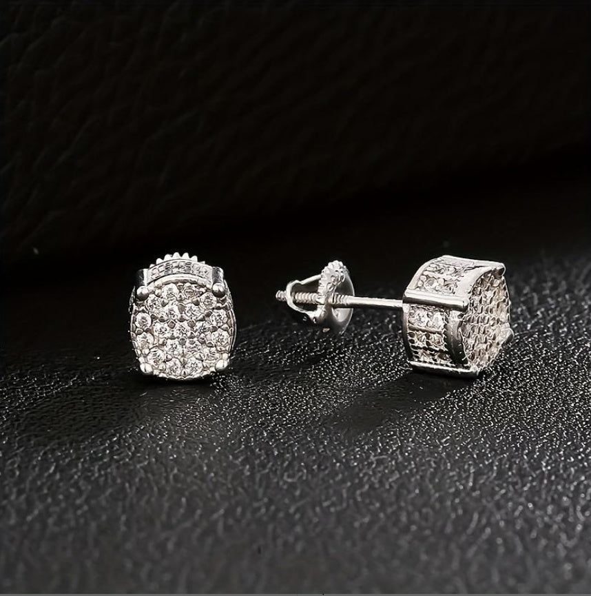 Hip Hop Sparkling Zircon Stud Earrings,4 Prong Setting, Bling Design,Unisex For Daily Wear And Parties